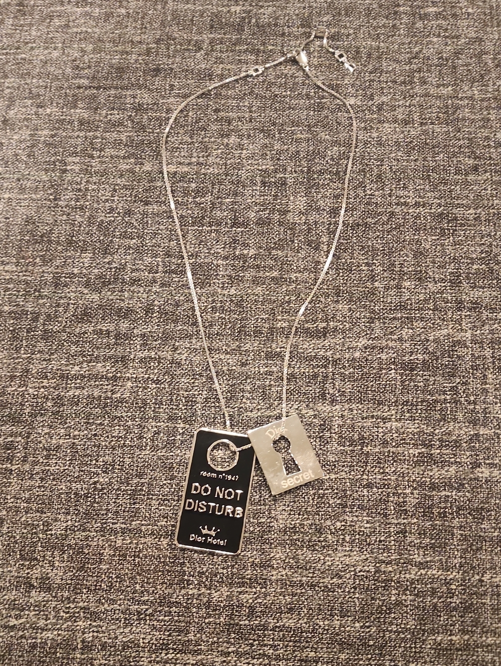 Dior Black & Silver 'Do Not Disturb' Tag and Keyhole Pendant Necklace